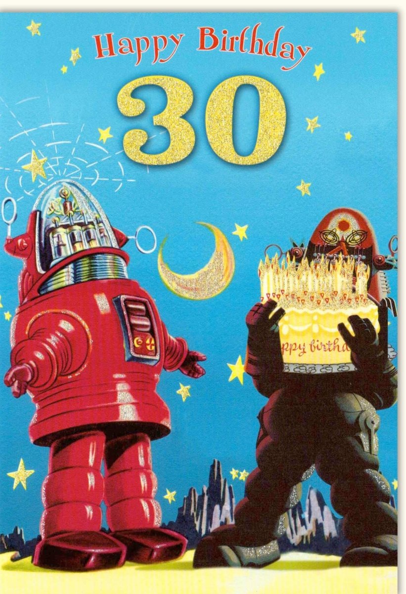 Geburtstagskarte 30. Jubiläum - Weltraum - Astronaut mit Glitzersternen & Mond, Rakete Motiv, Bunte Happy Birthday Doppelkarte, Kreatives & Originelles Geschenk mit Spaßfaktor, Partydekoration