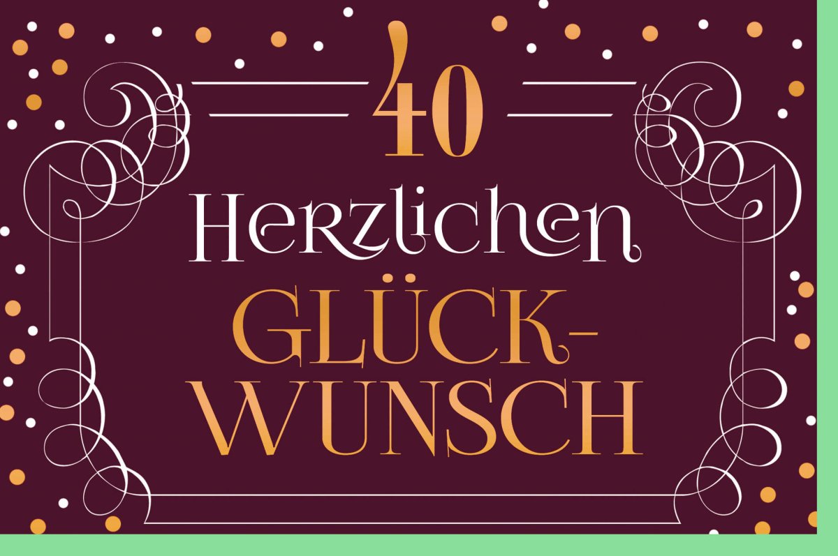Geburtstagskarte 40. Jubiläum - Elegante Glückwunsch Doppelkarte mit grünem Kuvert, Dekoration für Feier, Festliche Einladung & Gratulation