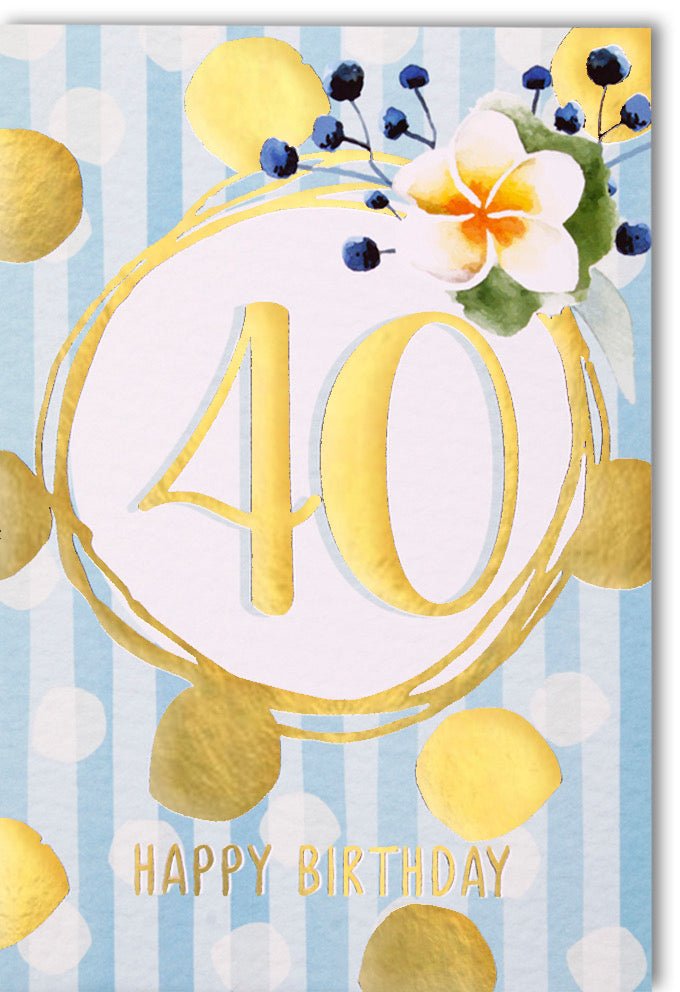 Geburtstagskarte 40. Jubiläum - Elegante Glückwunschkarte mit Blumen, Gold & Konfetti Design für Runde Geburtstage und Feierlichkeiten