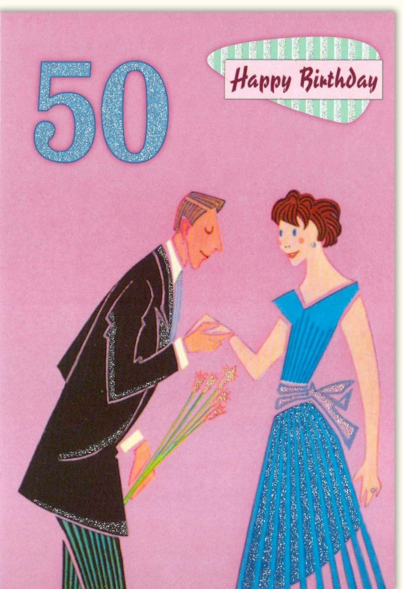 Geburtstagskarte 50. Jubiläum - Happy Birthday Doppelkarte für Mann & Frau, Geschlechtsneutral, Festliche Blumen Design, Elegante Glückwünsche & Feier Einladung, Perfektes Geschenk zum Fiftieth Celebration
