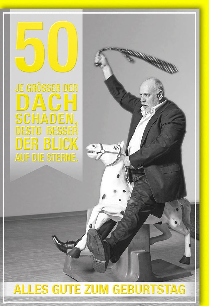 Geburtstagskarte 50. Jubiläum – Lustige & Humorvolle Glückwünsche, Vintage Retro Scherz Doppelkarte mit Sternen für den Fünfzigsten Geburtstag