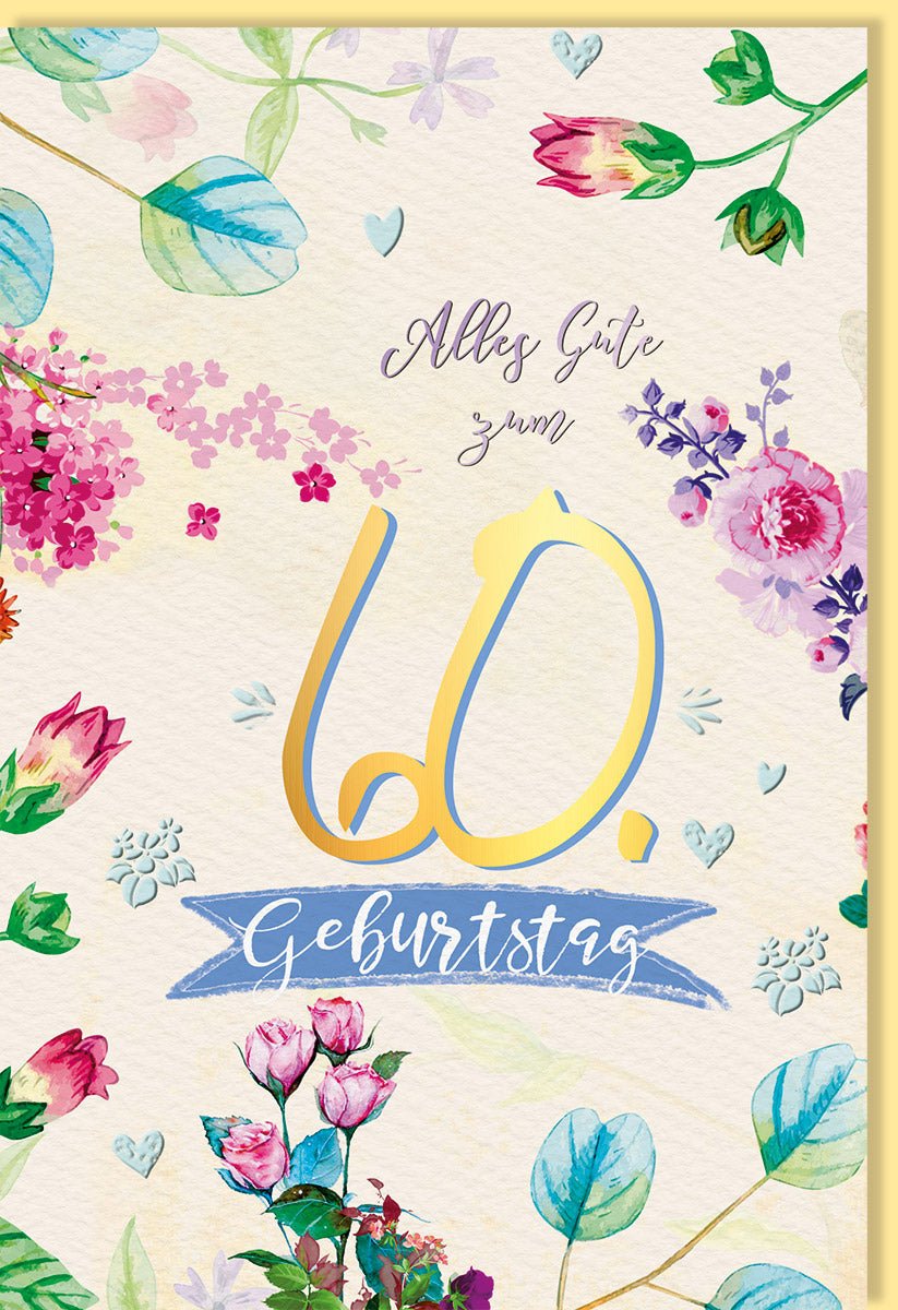 Geburtstagskarte 60 Jahre - Elegante Aquarell Blumenillustration in Pastellfarben, Feine Festliche Glückwünschkarte für Senioren, Jubiläum & Geburtstagsfeier Dekoration, Stilvolles Vintage Floral Muster, Kreatives Unisex Geschenk