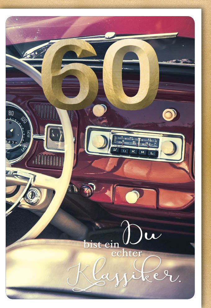 Geburtstagskarte 60. Jubiläum - Vintage Oldtimer Design, Elegante Retro Auto Doppelkarte mit stilvollem Geburtstagsspruch