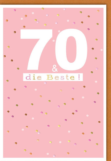 Geburtstagskarte 70 Jahre Frau - Elegante Doppelkarte mit Rosa Gold Konfetti Design für Beste Oma & Mutter Jubiläumsfeier