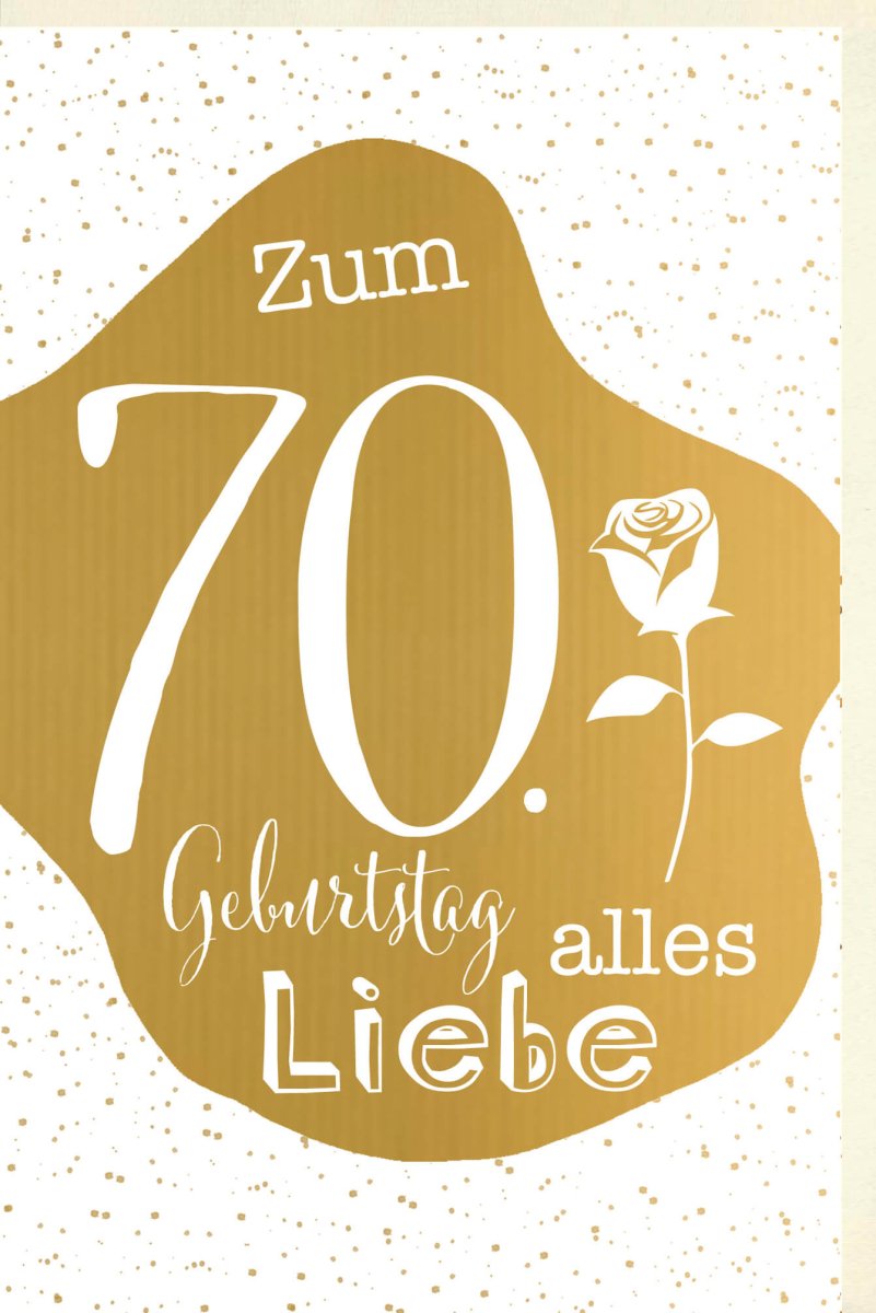 Geburtstagskarte 70. Jubiläum - Elegante Glückwünsche mit Rose, Liebe & Gold, Weißes Polka Dots Design, Festliche Grußkarte
