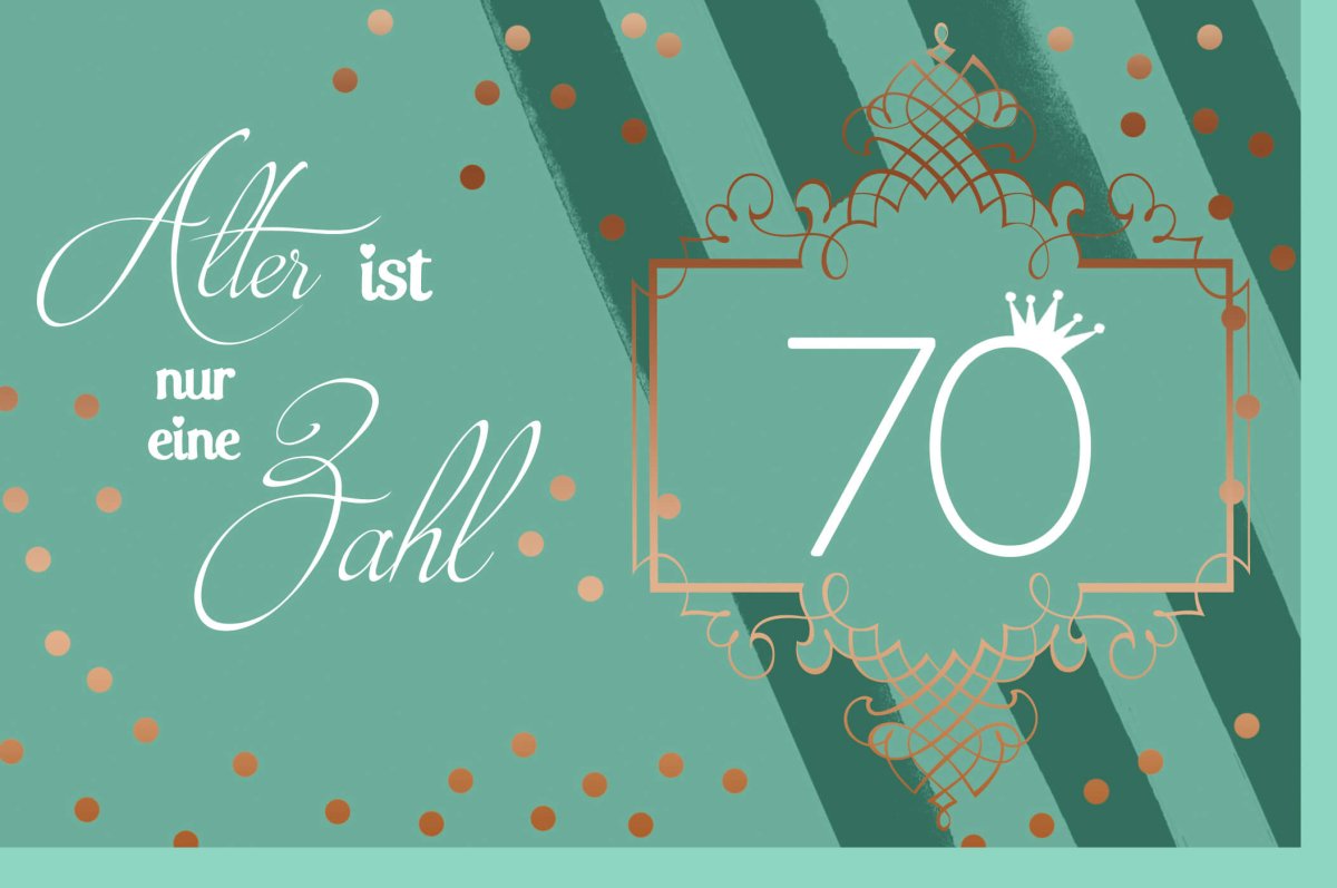 Geburtstagskarte 70. Jubiläum - Elegante Glückwunschkarte zum Siebzigsten, Retro Vintage Design mit Schreibschrift & Konfetti Deko