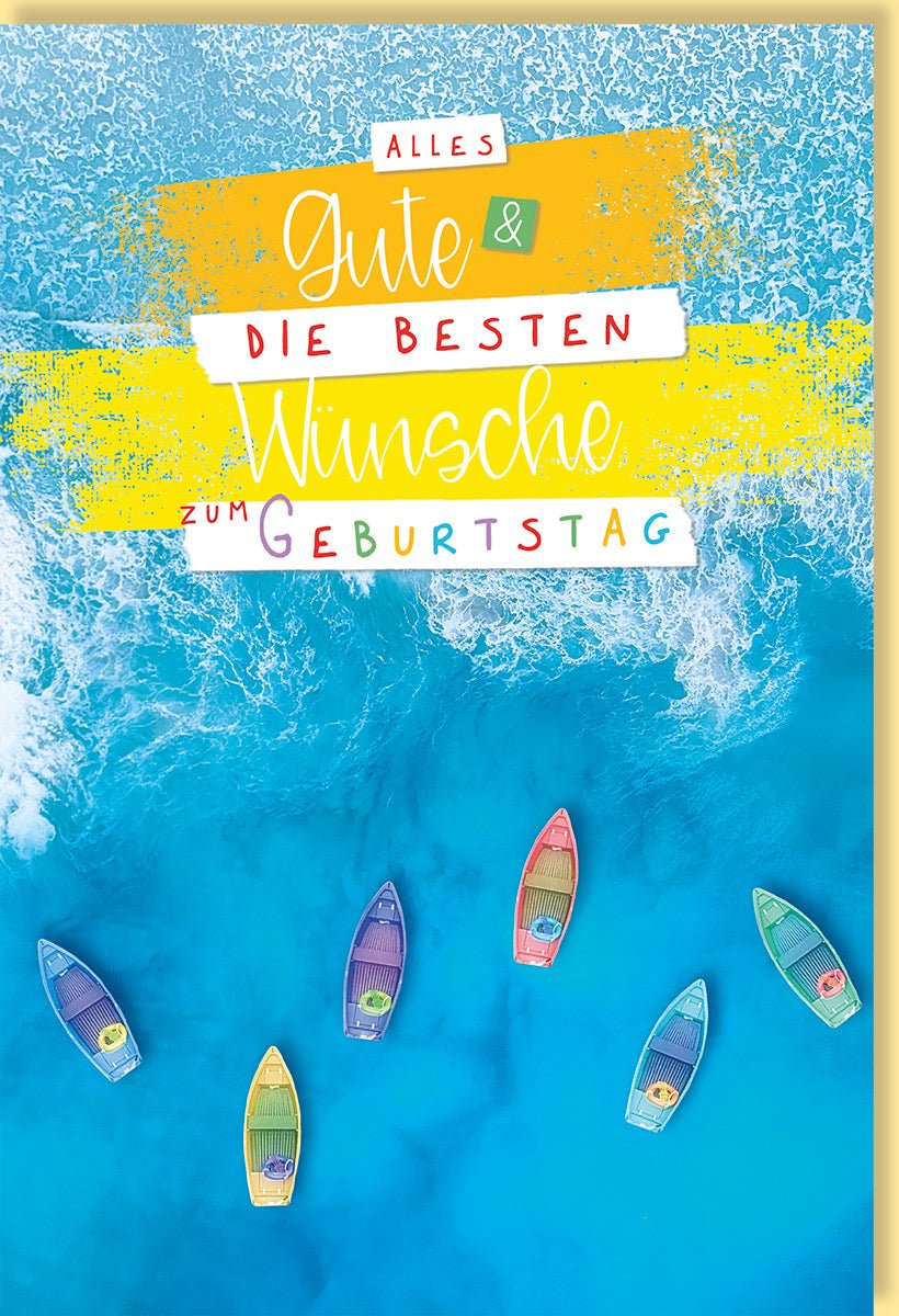Geburtstagskarte 90 alles gute und die besten wünsche zum geburtstag bunte boote auf blauem wasser mit umschlag