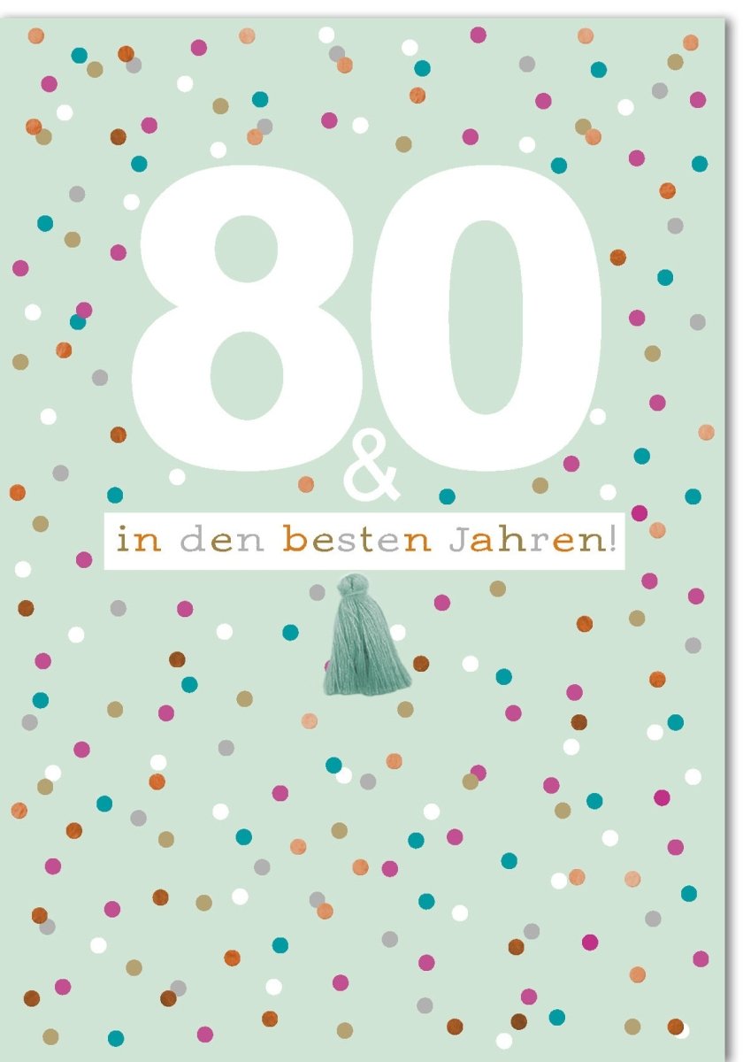 Geburtstagskarte A4 Maxi XL - Glückwunschkarte zum 80. Jubiläum, Bunte Punkte & Konfetti Design, "Beste Jahre" Spruch, Großformatige Doppelkarte für Feierlichkeiten & Anlässe, Festliche Grußkarte