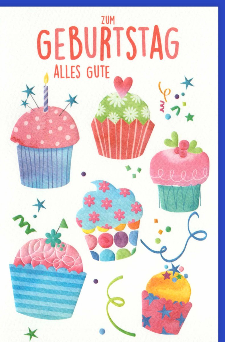 Geburtstagskarte - Bunte Doppelkarte mit Cupcakes & Kerze, Glückwunschkarte für Frohes Fest, Happy Birthday Gratulation