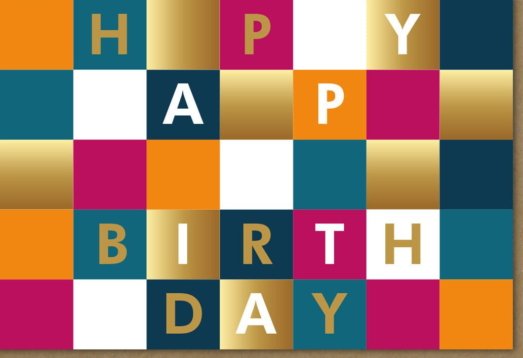 Geburtstagskarte Business - Elegante Doppelkarte mit Modernem Schlichtem Design, Hochwertige Glückwunschkarte Bunt mit Kleinen Feldern, Qualität Gratulationskarte für Erwachsene, Unisex Happy Birthday Feier Festlichkeit