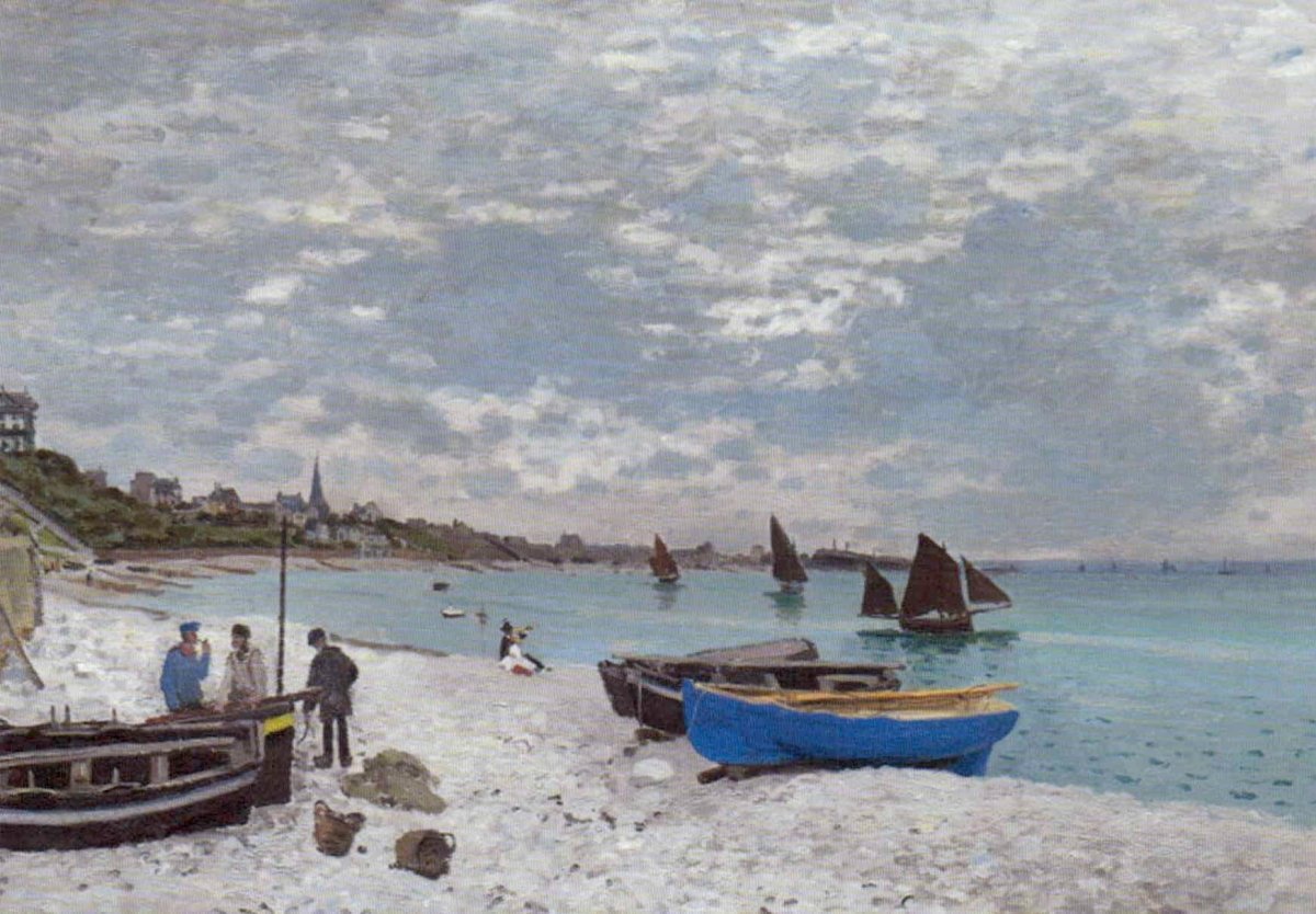 Geburtstagskarte Claude Monet Kunstkarte "Strand von Sainte - Adresse" - Blankopostkarte im Impressionismus - Stil mit Segelbooten, Himmel und Meer - Vintage Dekoration & Geschenk für Kunstliebhaber, Museum - Qualität Reprografie