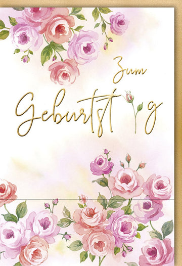 Geburtstagskarte Doppelkarte - Aquarell Blumen in Rosa Pastell, Elegante Schreibschrift Glückwünsche, Handgemalte Floral Jubiläum Gratulation, Feierliche Grußkarte von Galerie Dominique Verlag