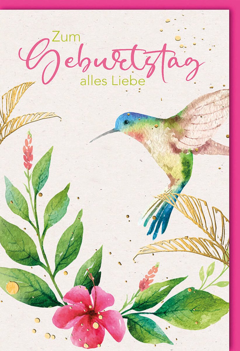 Geburtstagskarte Doppelkarte – Aquarell Kolibri & Blumen Illustration, Natur - Themen Glückwunschkarte, Hochwertige Grusskarte von Galerie Dominique Verlag, Einzigartiges Design für Besondere Anlässe