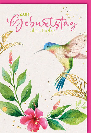 Geburtstagskarte Doppelkarte – Aquarell Kolibri & Blumen Illustration, Natur - Themen Glückwunschkarte, Hochwertige Grusskarte von Galerie Dominique Verlag, Einzigartiges Design für Besondere Anlässe