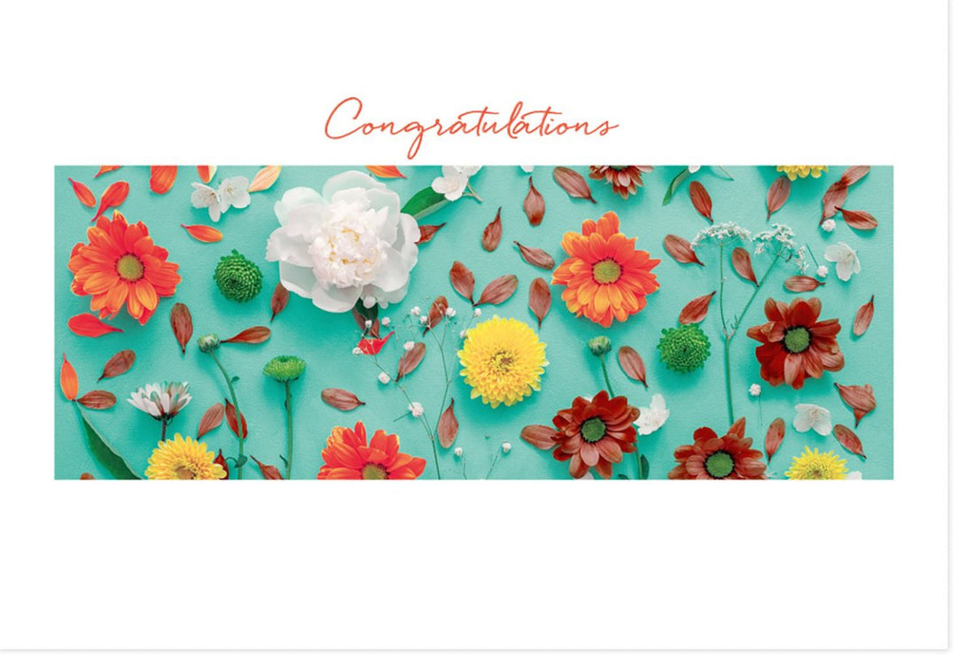 Geburtstagskarte Doppelkarte - Bunte Blumen Glückwunschkarte für jeden Anlass, Freude & Feier, Hochwertige Grußkarte mit Blumendesign, Papeterie für Festlichkeiten, Celebration Floral Congratulations Card
