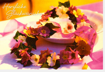 Geburtstagskarte Doppelkarte - Bunte Blumenherz - Glückwunschkarte mit Herzlichem Spruch & Tischdeko