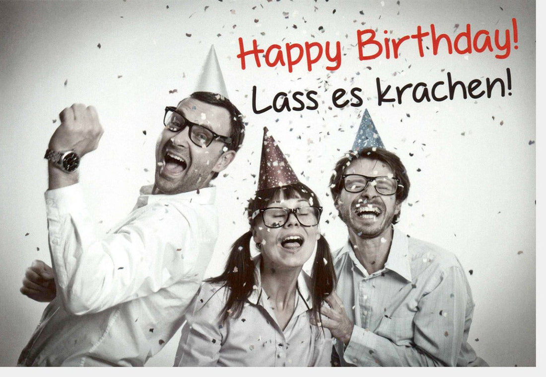 Geburtstagskarte Doppelkarte - Bunte Glückwunsch Postkarte mit Spruch, Happy Birthday Feier, Lustige Überraschung mit Konfetti, Spaß & Jubel, Cheers zur Gratulation, Festliche Grußkarte für Freude & Wünsche