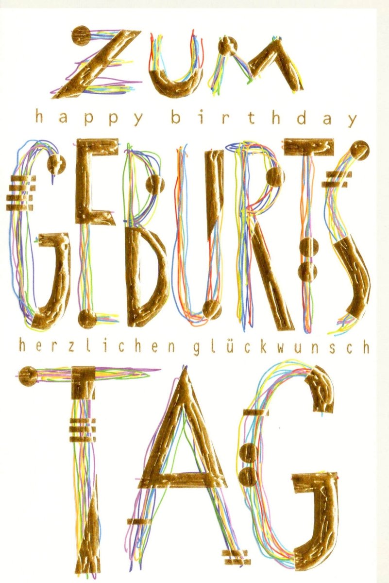 Geburtstagskarte Doppelkarte - Bunter Schriftzug "Happy Birthday", Herzlichen Glückwunsch, Festliche Gratulationskarte für Jubiläum & Feier