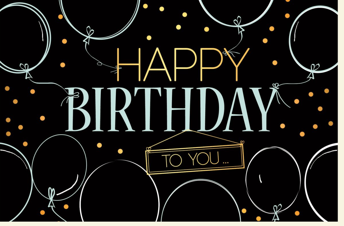 Geburtstagskarte Doppelkarte - Elegante Glückwunschkarte "Happy Birthday" mit Festlichen Ballons in Gold, Schwarz & Weiß - Feierliche Jubiläums Grußkarte für Geburtstagsfeier & Gratulation - Celebration Birthday Card