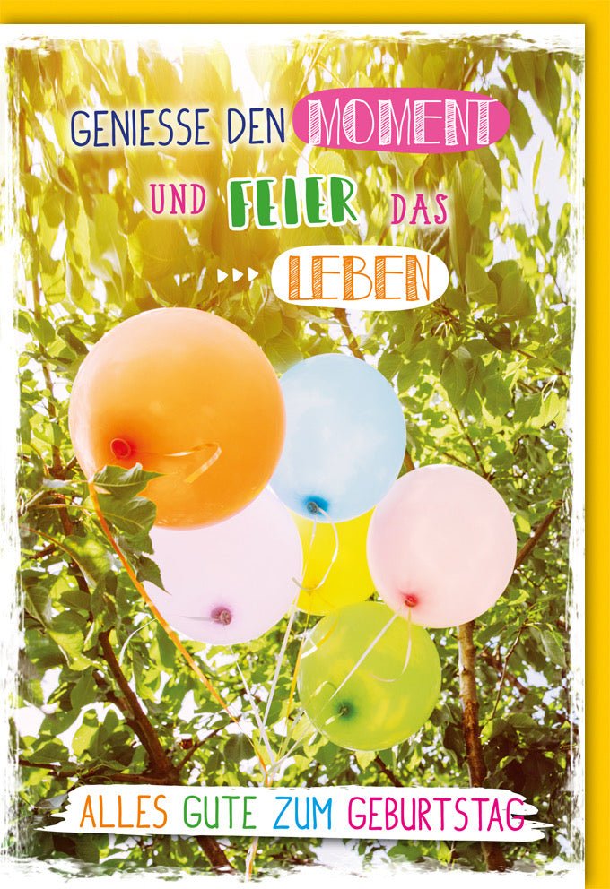 Geburtstagskarte Doppelkarte - Farbenfrohe Ballons & Natur, Sonnenschein - Motiv für Lebensfreude & Fröhlichkeit, Alles Gute Wünsche