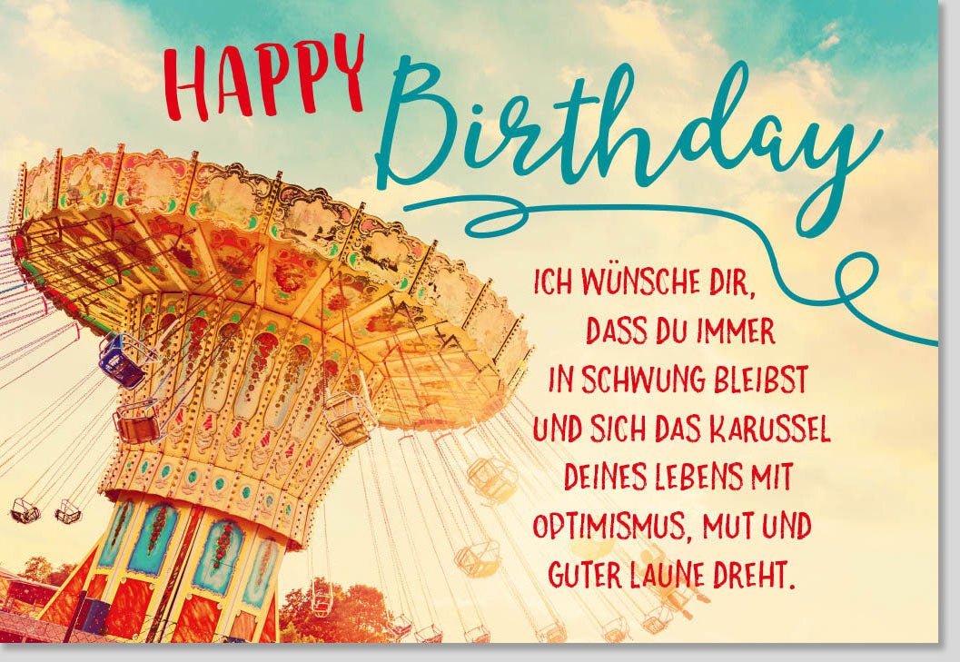 Geburtstagskarte Doppelkarte – Farbenfrohe Glückwunschkarte mit Heißluftballon, Wolken & Himmel Motiv, Schwungvolle Geburtstagssprüche für Lebensfreude und Energie, Festliche Feierkarte voller Optimismus
