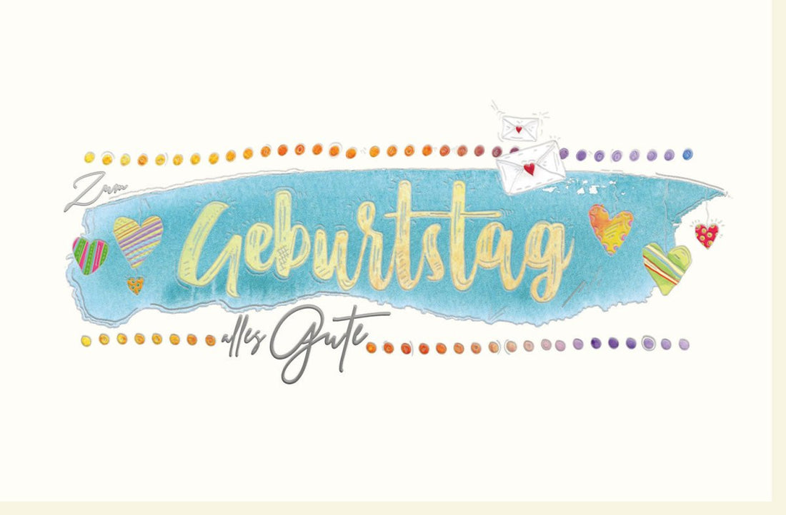 Geburtstagskarte Doppelkarte - Farbenfrohe Glückwunschkarte zum Geburtstag mit Handlettering, Schmetterlingen & Herzen, Perfekt für Feierliche Gratulationen