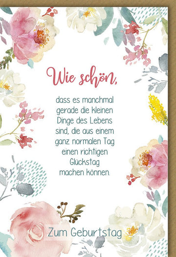 Geburtstagskarte Doppelkarte - Glückwunschkarte mit liebevollem Spruch, Aquarell Blumen in Pastell Rosa, Gelb & Grün, Handgeschriebene Eleganz & Poesie, Herzliche Aufmerksamkeit und Wertschätzung für Frauen und Mädchen