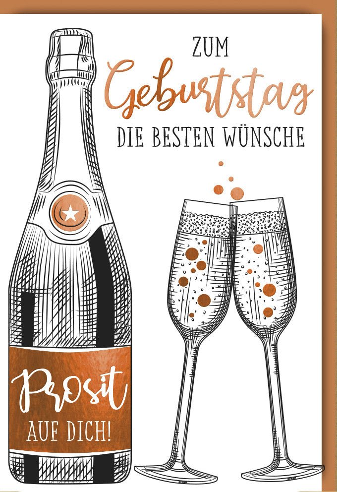 Geburtstagskarte Doppelkarte - Glückwunschkarte mit Sektglas - Motiv, Anstoßen & Champagner - Design, Cheers Celebration Toast für Jubiläum und Festlichkeiten