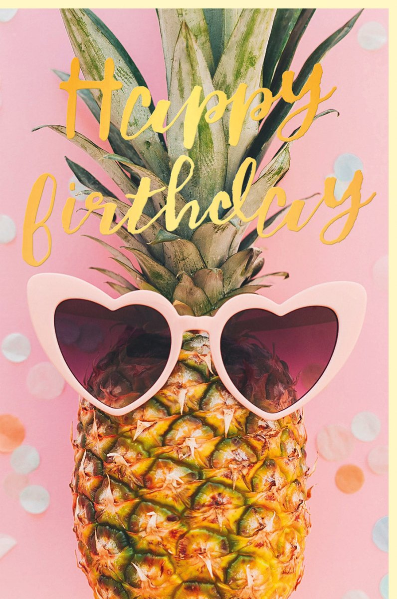 Geburtstagskarte Doppelkarte - Glückwunschkarte mit Sommermotiv, Ananas in Sonnenbrille & Goldfolie, Tropische Frucht, Spaßig & Witzig, Farbenfroh Festlich, Stylish Modern für Geburtstag & Feier