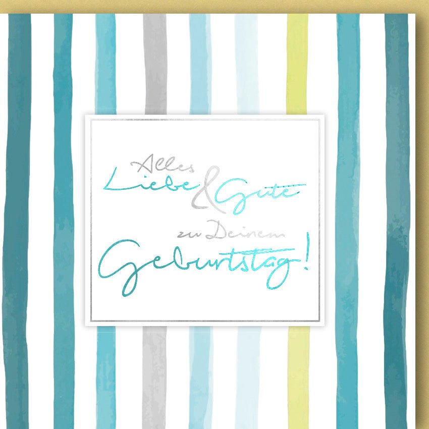 Geburtstagskarte Doppelkarte - Glückwunschkarte mit Streifen in Pastell, Schriftzug für Feier & Gratulation, Jubiläumsfestlichkeit