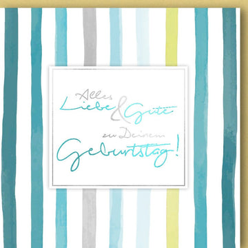 Geburtstagskarte Doppelkarte - Glückwunschkarte mit Streifen in Pastell, Schriftzug für Feier & Gratulation, Jubiläumsfestlichkeit
