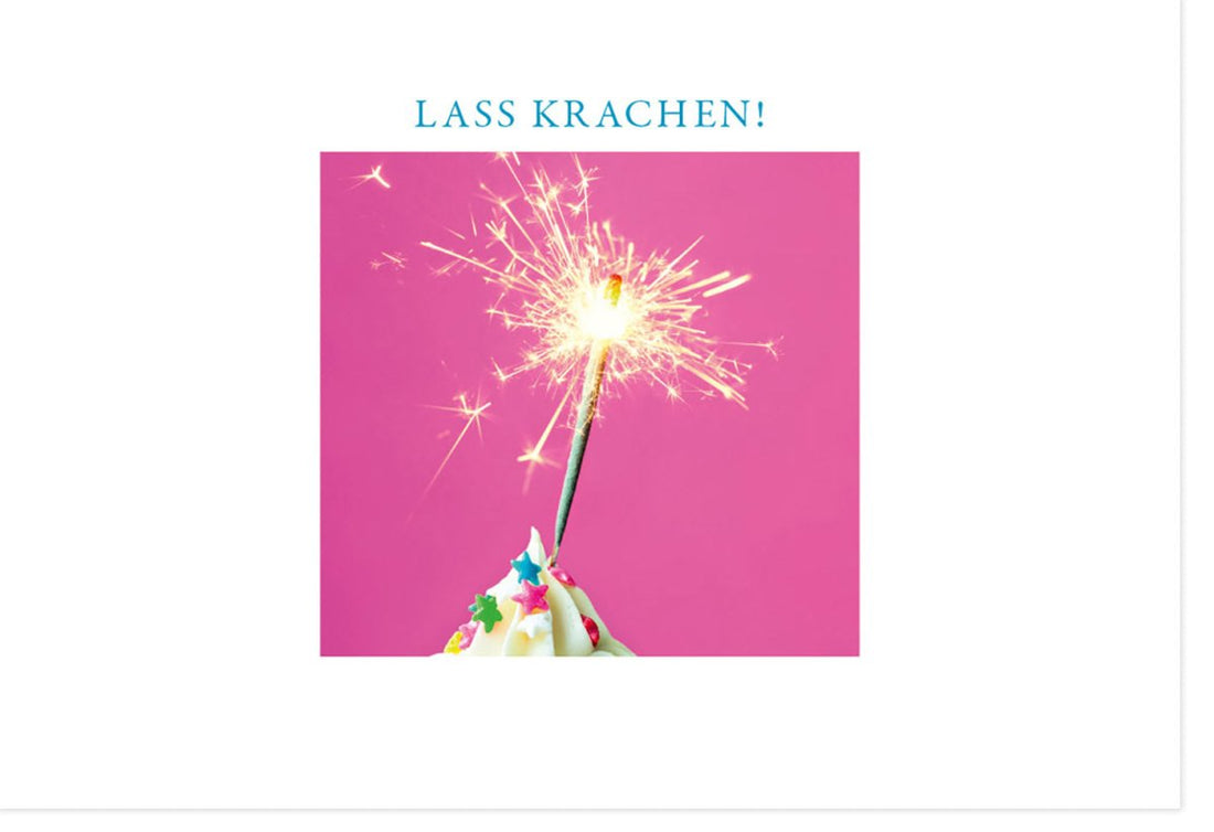 Geburtstagskarte Doppelkarte - Glückwunschkarte mit Wunderkerze & Konfetti Design, Feier & Spaß Motiv, Pinkes Feuerwerk, Jubiläums Celebration Grußkarte