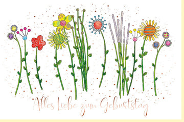 Geburtstagskarte Doppelkarte – Handgemachte Glückwunschkarte mit Blumenillustration, Naturkarton & Metallicfolie in Roségold, Florales Design für Erwachsene Frauen, Rosa & Grün, Einzigartige Pflanzen - Motive, Kreative Geburtstagsglückwünsche