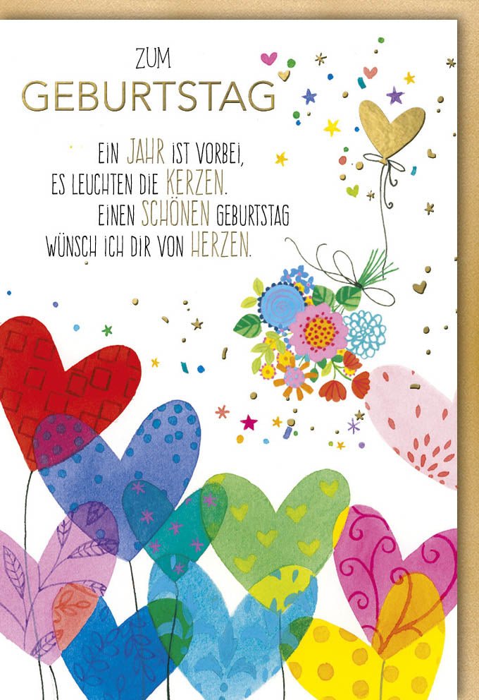 Geburtstagskarte Doppelkarte - Herzliche Gratulation mit Liebevoll Handgeschriebenem Spruch, Bunte Farben Gelb Blau Grün, Ideal für Familie, Freunde, Kinder & Erwachsene, Herzenswunsch Jubiläumsfeier