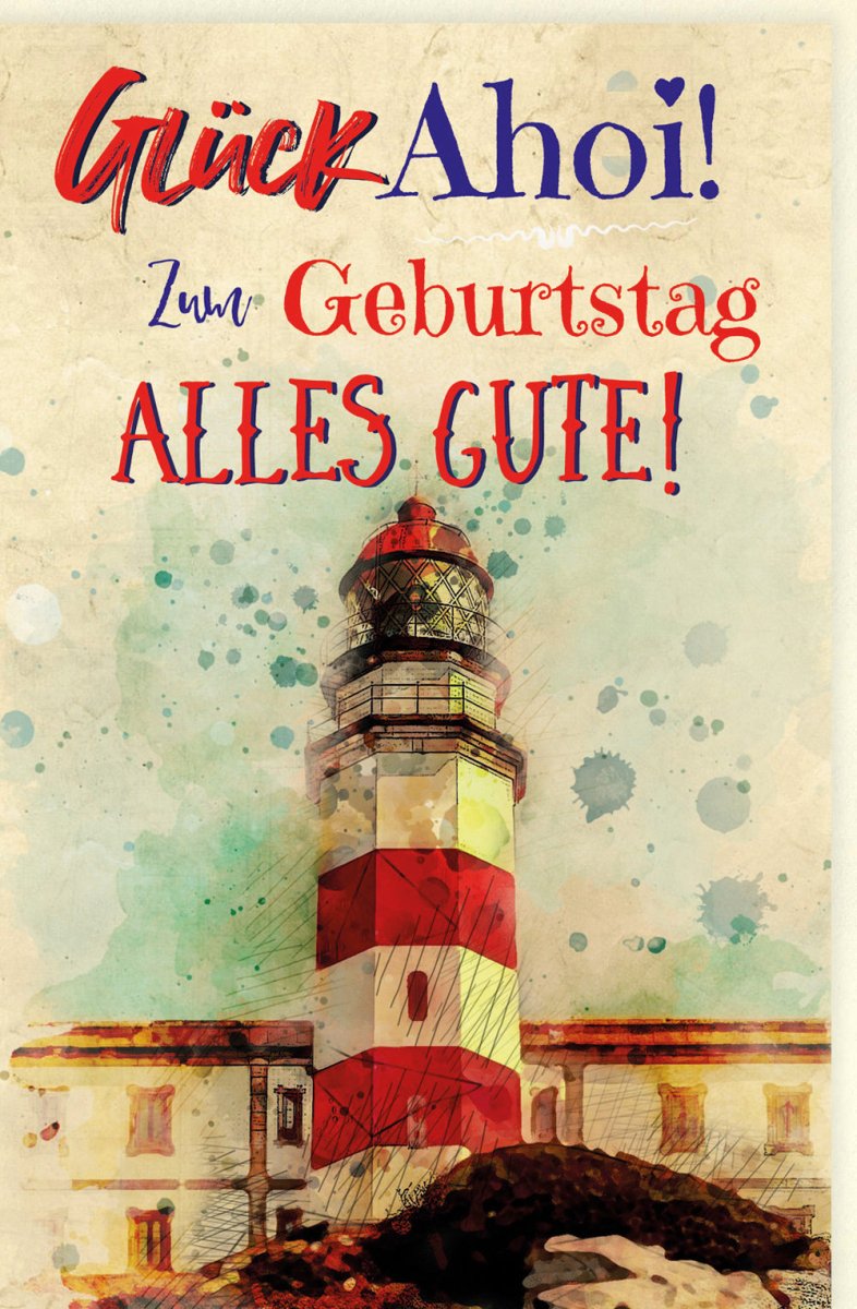 Geburtstagskarte Doppelkarte im Nautischen Aquarell - Stil - Vintage Leuchtturm & Meer Motiv, Grunge Glückwunschkarte mit Maritimer Dekoration