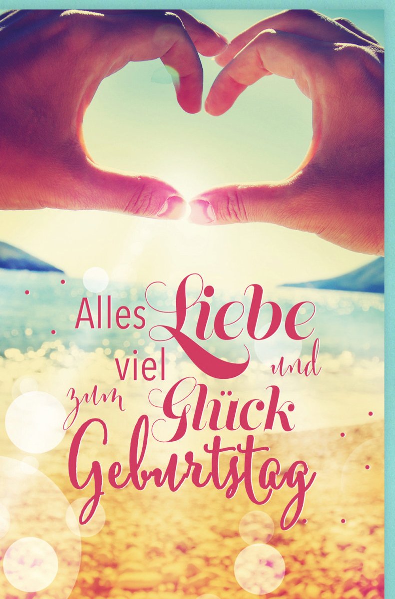 Geburtstagskarte Doppelkarte - Liebe & Glückwünsche am Strand: Sonnenaufgang, Herz, Hände - Meer der Wärme