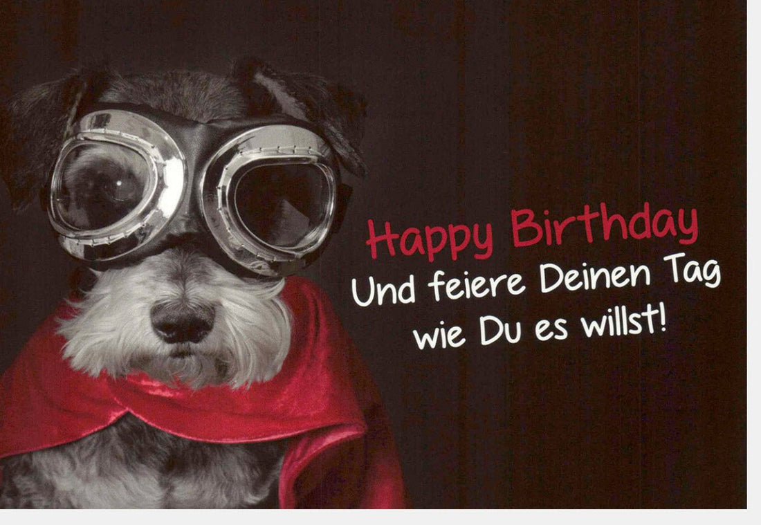 Geburtstagskarte Doppelkarte - Lustige Glückwunschkarte mit Hund & Brille, Originell & Witzig, Happy Birthday Spruch, Feier & Spaß Motiv, Persönliche Gratulation, Einzigartiges Design für Geburtstage