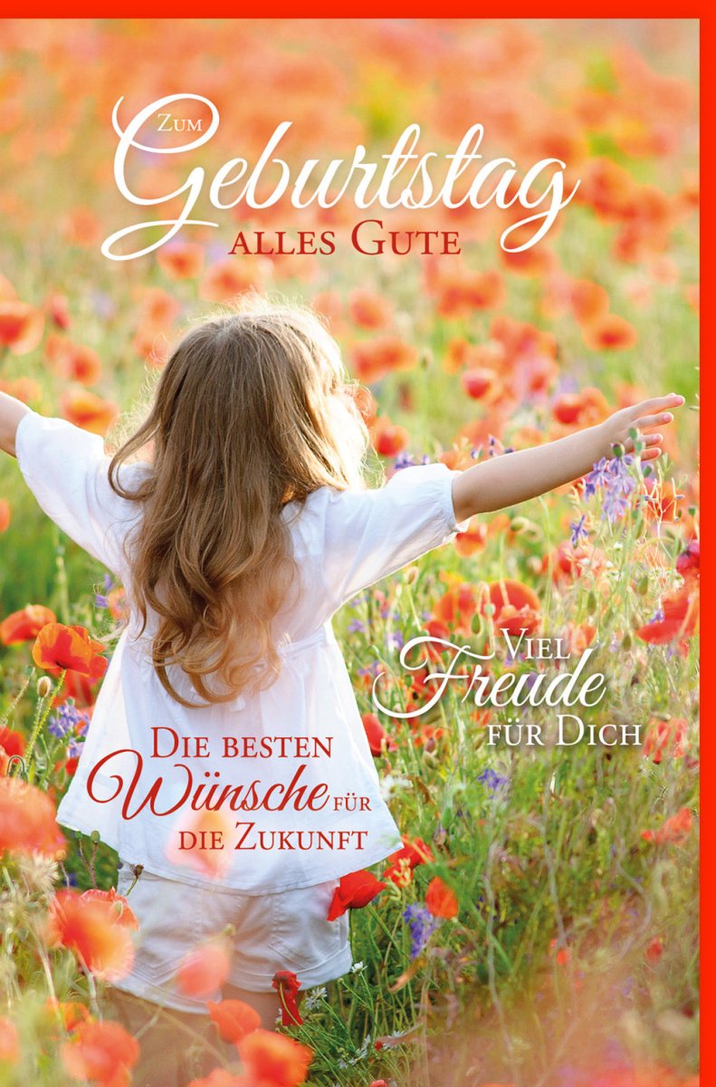 Geburtstagskarte Doppelkarte mit Blumenfeld - Motiv – Fröhliche Glückwunschkarte für Kinder, voller Freude & Zukunftswünsche