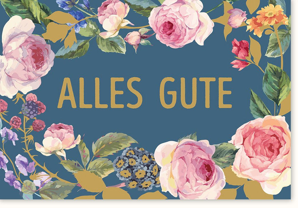 Geburtstagskarte Doppelkarte mit Blumenmuster - Elegante Glückwunschkarte im Floralen Design, Farbenfrohe Gratulationskarte für Jeden Anlass, "Alles Gute" Geschenkkarte mit Feier - Motiv