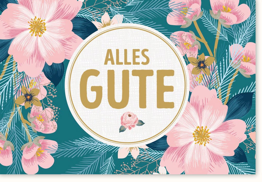 Geburtstagskarte Doppelkarte mit Blumenmuster - Elegante Grußkarte mit Schriftzug "Alles Gute", Perfekt für Jede Feier und Anlass, Hochwertige Geschenkkarte im Floral Design, Festliche Papeterie Gratulation