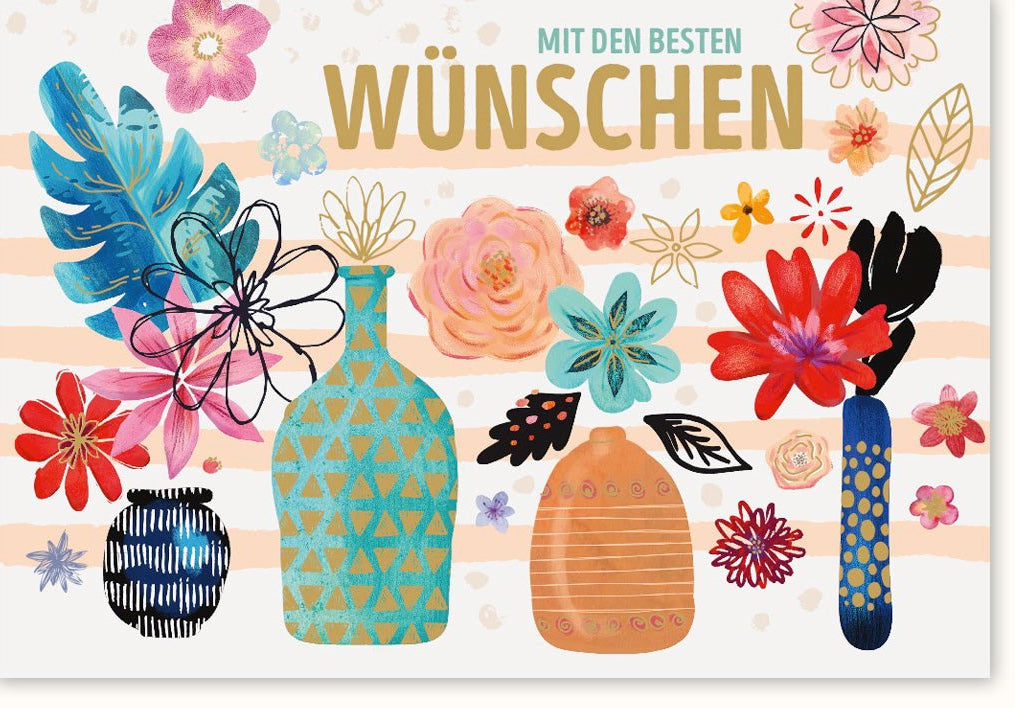 Geburtstagskarte Doppelkarte mit Blumenmuster - Farbenfrohe Glückwunsch Grußkarte, Kreatives Design & Illustration, Hochwertige Papeterie für Feier & Anlass, Perfektes Geschenk zur Gratulation