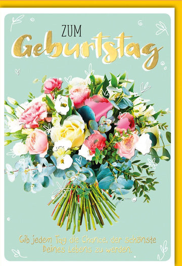 Geburtstagskarte Doppelkarte mit Blumenstrauß - Motiv – Elegante Glückwunschkarte für Geburtstagsgrüße, Blumendesign Grußkarte zur Gratulation und Feierlichkeit