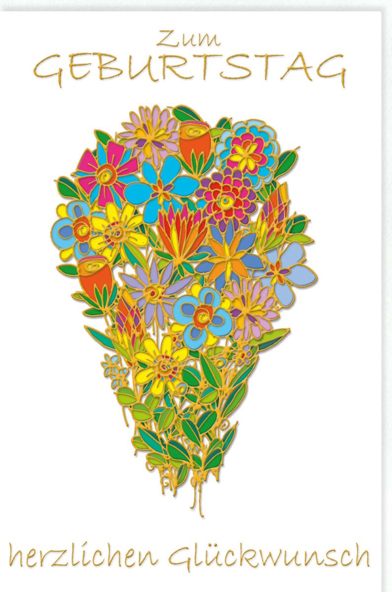 Geburtstagskarte Doppelkarte mit Blumenstrauß - Motiv - Herzliche Gratulation, Farbenfroher Geburtstagsgruß, Blumendesign Grußkarte für Feierlichkeiten