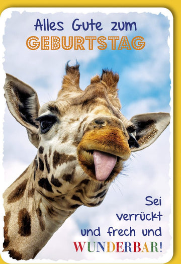 Geburtstagskarte Doppelkarte mit Giraffenmotiv – Lustige & Freche Glückwunschkarte, Bunte Grußkarte mit Witzigem Text und Tiermotiv für Humorvolle Geburtstagsglückwünsche und Spaßige Gratulation