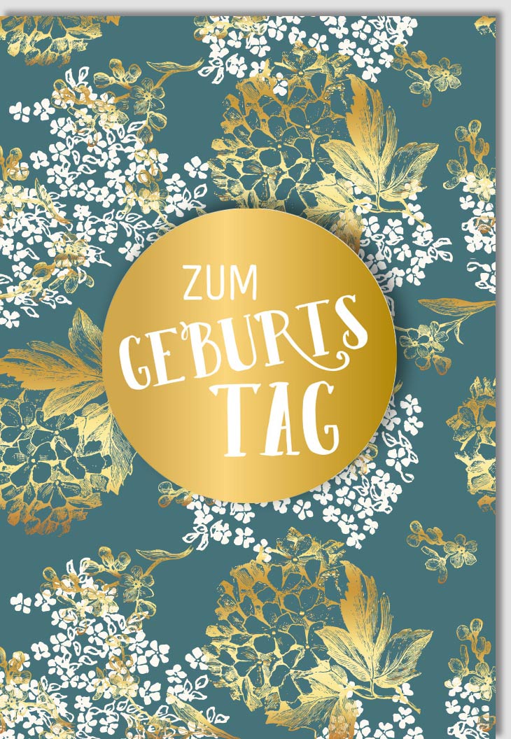 Geburtstagskarte Doppelkarte mit Goldener Applikation und Blumenmuster - Elegante Glückwunschkarte im Blätterdesign, Hochwertige Grußkarte für Geburtstagsglückwünsche, Festliche Feier - Anlässe