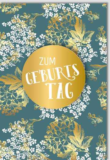 Geburtstagskarte Doppelkarte mit Goldener Applikation und Blumenmuster - Elegante Glückwunschkarte im Blätterdesign, Hochwertige Grußkarte für Geburtstagsglückwünsche, Festliche Feier - Anlässe