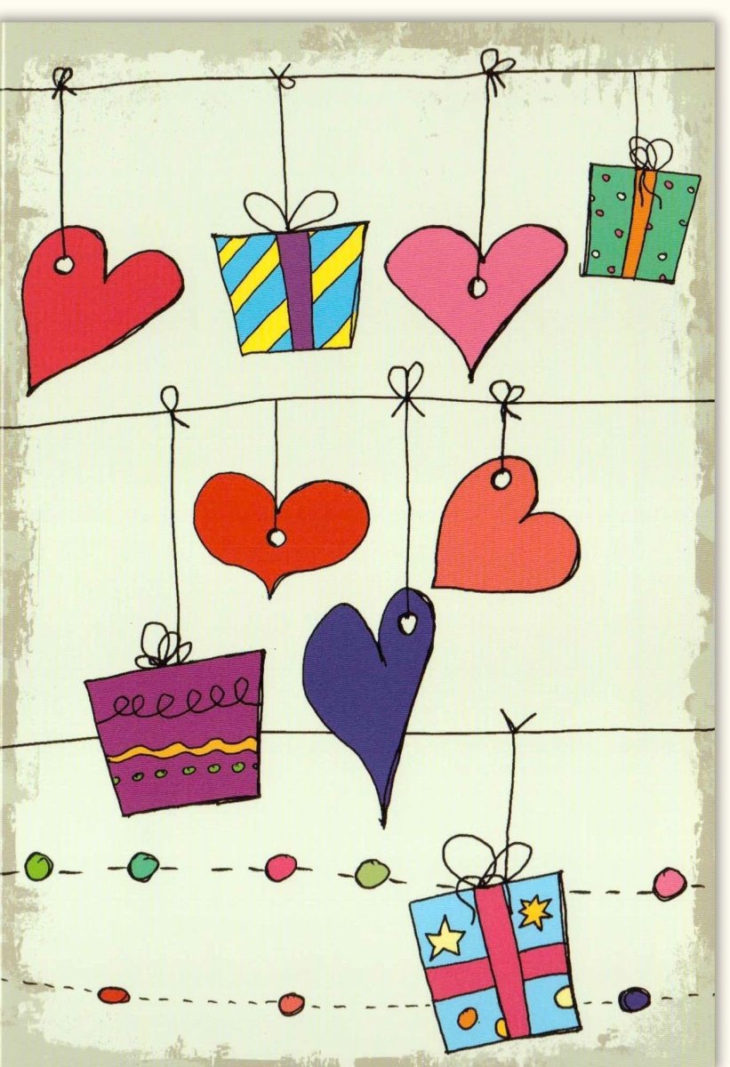 Geburtstagskarte Doppelkarte mit Herzen - Bunte Glückwunschkarte Liebe & Feier, Blanko Hängende Dekoration, Handgemachte Festliche Karte für Freude & Celebration, Happy Birthday ohne Text, Kreativ