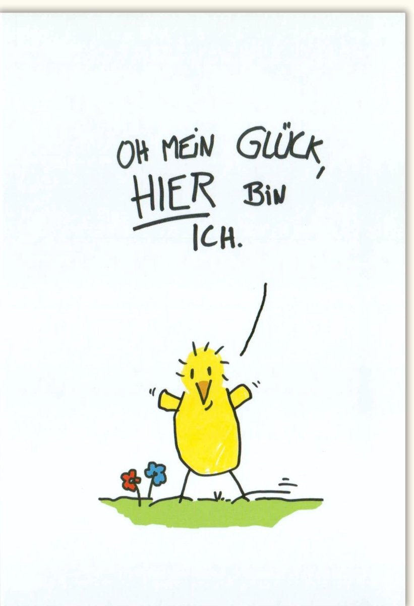 Geburtstagskarte Doppelkarte mit Humor - Fröhliche Glückwunschkarte mit Witziger Cartoon - Illustration, Positiver Spruchkarte in Gelb für Freude & Optimismus, Lebensfrohe Grußkarte für Jede Feier