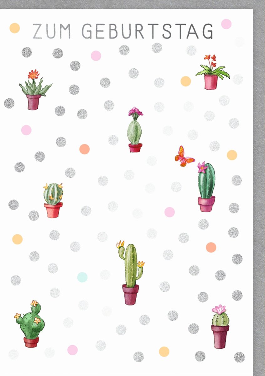 Geburtstagskarte Doppelkarte mit Kaktus - Motiv: Bunte Pflanzen Illustration, Moderne Stilvolle Glückwunschkarte mit Punkten, Originelle Happy Birthday Grußkarte, Umweltfreundliche Papeterie