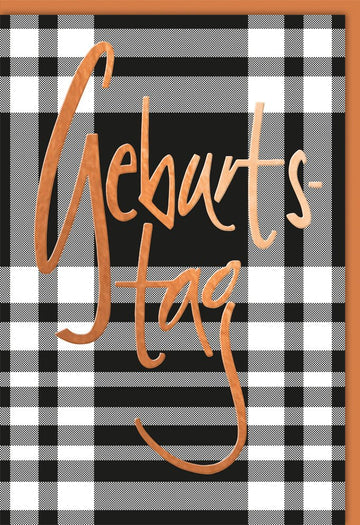 Geburtstagskarte Doppelkarte mit Karomuster & Eleganter Schriftzug - Moderne Glückwunschkarte für Jubiläum und Feierlichkeiten, Stilvolles Design Papeterie, Celebration Birthday Card